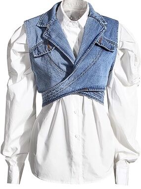 Denim Cropped Vest - Light Blue Women Jeans